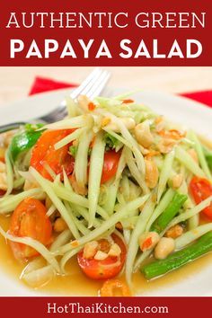 Asian Papaya Salad, Papaya Salad Thai Recipe, Vegan Papaya Salad, Thai Papaya Salad Recipe Vegetarian, Thailand Recipes Authentic, Vietnamese Papaya Salad, Thai Authentic Recipes, Green Papaya Salad Thai, Thai Dishes Authentic