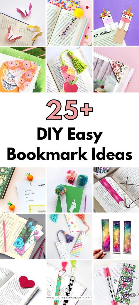 25+ DIY Easy Bookmark Ideas To Make — Gathering Beauty Personalized Bookmarks Diy, Diy Book Marks Idea, Bookmark Craft Ideas, Paper Bookmarks Handmade, Cute Bookmark Ideas Diy, Diy Book Markers, Bookmark Craft Diy, Bookmark Art Ideas, Bookmarks For Kids To Make