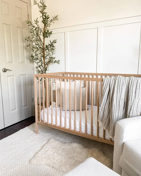 Ikea Crib, Ikea Storage Hacks, Wood Crib, Ikea Nursery, Baby Nursery Inspiration, Wood Nursery, Baby Room Neutral, Nursery Room Design, Nursery Room Boy