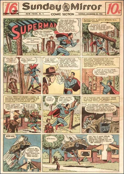 Superman, The Sunday Mirror Newspaper, January 1946 Cartoon Magazine, Superman Cartoon, Old Superman, Newspaper Comics, Cartoons Magazine, Newspaper Cartoons, Newspaper Comic Strip, Golden Age Comics, Cartoon Font