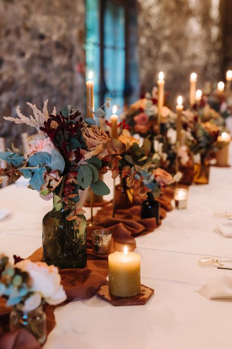 Dried Flower Wedding Table, Table Terracotta, Storybook Wedding, Rectangle Table, Day Wedding, D Day, Wedding Flower, Fall Flowers, Pillar Candles