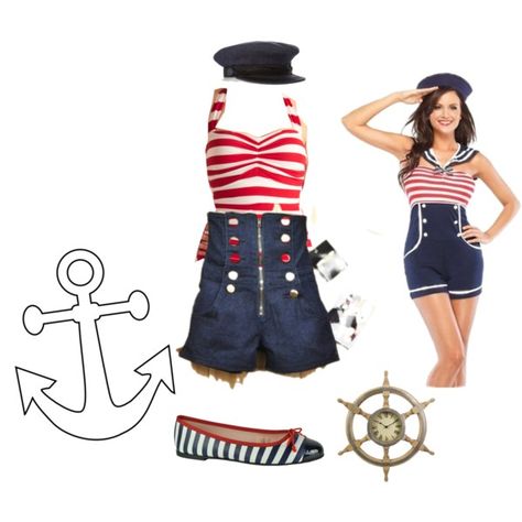 Diy Sailor Costume, Pin Up Costumes, Sailor Costume Diy, Diy Fancy Dress, Sailor Halloween, Pin Up Costume, Sailor Costume, Navy Pumps, Poison Ivy Costumes