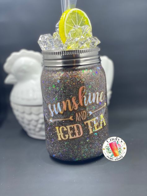 Fake Lemons, Mason Jar Tumbler, Diy Cups, Custom Glitter, Diy Tumblers, Lemon Slice, Mason Jar Crafts, Wreath Ideas, Jar Crafts