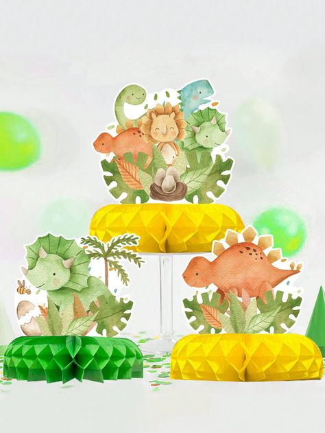 6Pcs Jungle Animals Dinosaur Honeycomb Ornaments, Boy's Birthday Family Holiday Party Room Table Decoration SuppliesI discovered amazing products on SHEIN.com, come check them out! Dinosaur Table Decorations, Dinosaur Table, Honeycomb Ornaments, Dinosaur Themed Birthday Party, Birthday Party Background, Dino Birthday Party, Kids Favors, Dinosaur Theme Party, Party Room