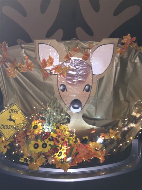 Deer Hunting Trunk Or Treat Ideas, Woodland Fairy Trunk Or Treat, Deer Trunk Or Treat Ideas, Hunter Trunk Or Treat Ideas, Trunk Or Treat Deer Hunting Theme, Trunk Or Treat Hunting Theme, Duck Blind Trunk Or Treat, Deer In Headlights Costume, Deer Corn