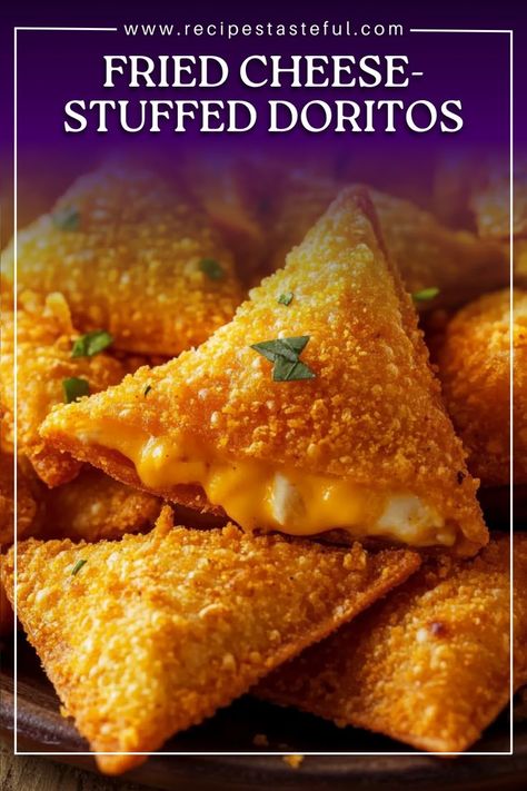 Indulge in these Fried Cheese-Stuffed Doritos, where crunchy Doritos are filled with gooey melted cheese and coated with a crispy panko crust. Perfect for parties, game day snacks, or a fun family treat! Fried Cheese Stuffed Doritos, Cream Cheese And Bacon Stuffed Doritos, Fried Cream Cheese, Stuffed Doritos, Fried Appetizers, Hor Dourves, Doritos Recipes, Sports Party Food, Warm Appetizers