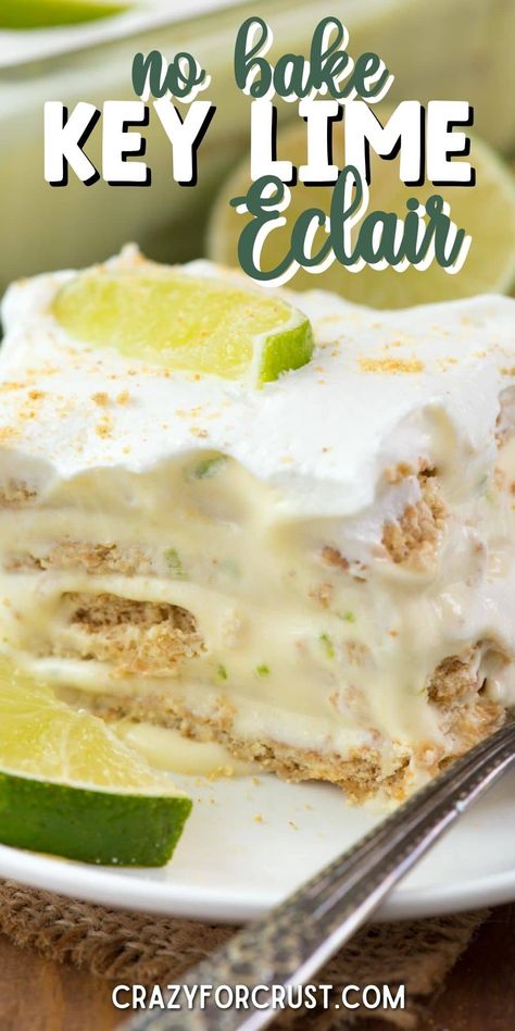 Easy No Bake Key Lime Eclair Key Lime Icebox Cake, Key Lime Dessert Recipes, Key Lime No Bake, Easy Eclairs, Lime Dessert Recipes, No Bake Key Lime, Key Lime Recipes, Eclairs Dessert, Key Lime Desserts