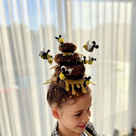 Crazy Hair Day 2023 Bee hive 🐝 🥰 . . #crazyhairday #crazyhair #bee #hairtutorial #hair #hairgoals #crazyhairdayatschool #crazyhairstyle | Instagram Crazy Hair Day Bee Hive, Bee Hairstyle, Bee Hive Hair, Crazy Hair Day, Whacky Hair Day, Classy Updo Hairstyles, Toddler Hairstyles Girl Fine Hair, Classy Updo, Crazy Hair Day At School