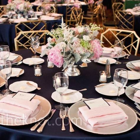 Scroll away to discover the best pink color combinations for an out of this world Quincanera celebration! Navy Blush Weddings, Blue And Blush Wedding, Pink Color Combination, Blush Pink Weddings, Wedding Table Settings, Blush And Gold, Blush Wedding, Trendy Wedding, Wedding Themes