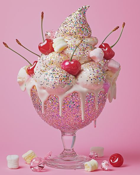 Ice-cream Sundaes should be free for girls 🍨🍧🍨 #icecream #glitter #glitteryfood #prettyfood #icecreamlover #girlythings #icecreamporn #sundae #sparkles #marshmallow #pinkaesthetic #thisisnotreal #aiart #aifood #foodphotography #aiartcommunity #glittergirl #girlythings #pinterestgirl #sprinkles Cute Buildings, Pretty Punk, 1970s Disco, Electra Heart, Unicorn Mermaid, Colorful Aesthetic, Marina And The Diamonds, Glitter Roses, New Photography