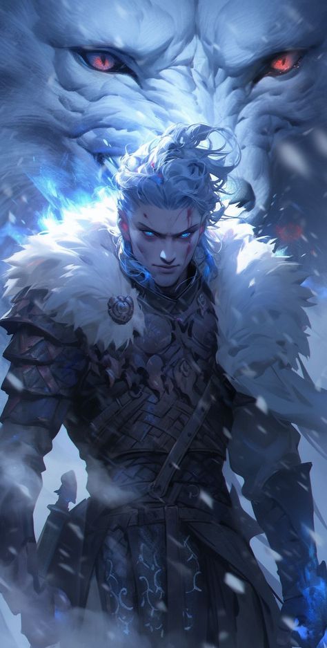 Snow Knight Fantasy Art, Viking Character Design Concept Art, Ice Druid Dnd, Fantasy Ice Warrior, Fantasy Snow Outfit Male, Winter Ranger Dnd, Ice Wizard Male, Ice Man Art, Ice Warrior Fantasy Art