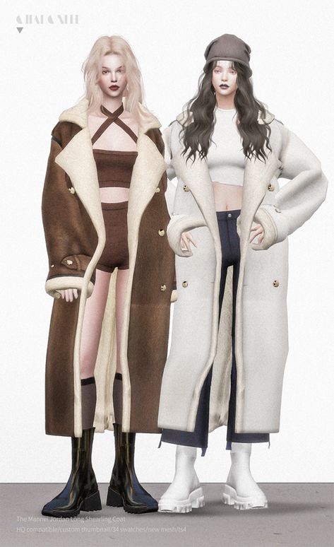 The Mannei Jordan Long Shearling Coat by Charonlee SIMS - The Sims 4 Download - SimsFinds.com Ts4 Coat Cc, Sims 4 Cc Clothes Female Casual, Sims 4 Long Coat, Sims 4 Coat Cc, Sims 4 Cc Coat, Ts4 Clothes Cc, Long Shearling Coat, The Sims 4 Pack, The Mannei