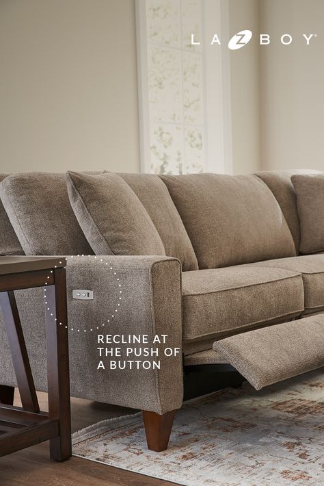 Edie Sectional fans, this sofa puts you in charge - literally! With unexpected power reclining, built in USB ports, and multiple ways to arrange, you become the boss of comfort. Ashley Furniture Recliners, Recliners In Living Room Ideas, Reclining Sofas Living Room Ideas, Reclining Sectional Living Room Layout, Living Room Layout With Recliner, Living Rooms With Recliners Layout, Reclining Couch Living Room, Two Recliners In Living Room Layout, Reclining Sofa Living Room Layout