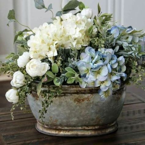 Photo | French Country Home | Bloglovin’ Deco Champetre, Old Metal, Garden Types, Centerpiece Ideas, Deco Floral, French Country House, French Country Style, French Decor, Blue Hydrangea