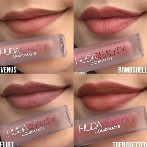 Huda Beauty Lipstick Swatches, Huda Lipstick, Huda Beauty Lipstick, Nude Lipstick Shades, Liquid Lipstick Swatches, Mac Beauty Products, Lipstick Designs, Lipstick Kit, Makeup Shades