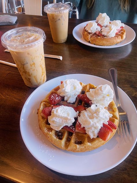 Waffle strawberry whipped cream chocolate chips coffee Restaurant Aesthetic, North Carolina Travel, New Restaurant, Coffee Aesthetic, Yummy Eats, Local Restaurant, Reading Room, Waffles, Restaurant