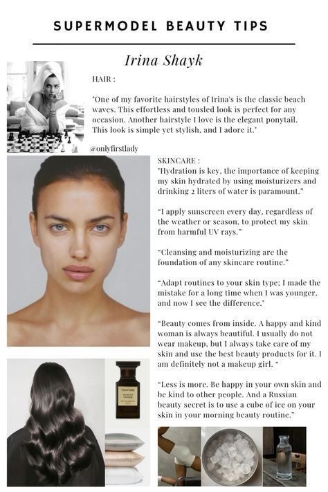 Irina Shayk Skincare, Vogue Beauty Secrets Tips, Tips For Models, Tips For Modeling, Supermodel Beauty Tips, Irina Shayk Hair, Irina Shayk Aesthetic, Model Tips Beauty, Model Beauty Tips