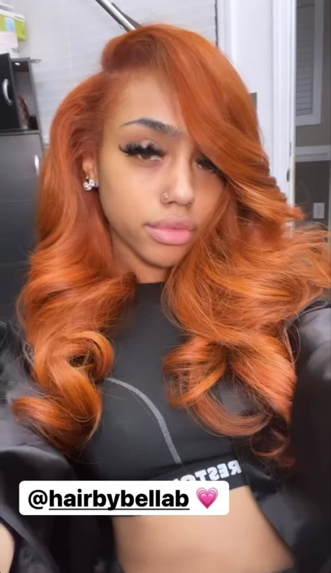 Orange Side Part Frontal, Ginger Traditional Sew In, Ginger Sew In Weave With Leave Out, Ginger Side Part, Copper Ginger, Vegas 2023, Peach Hair Colors, Future Hairstyles, Girl Hair Colors