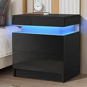 Cool Bed Side Tables, Futuristic Nightstand, Frat Room, Smart Nightstand, Nightstand Aesthetic, Side Table For Bedroom, Led Bedside Table, Black Bedside, Side Tables For Bedroom