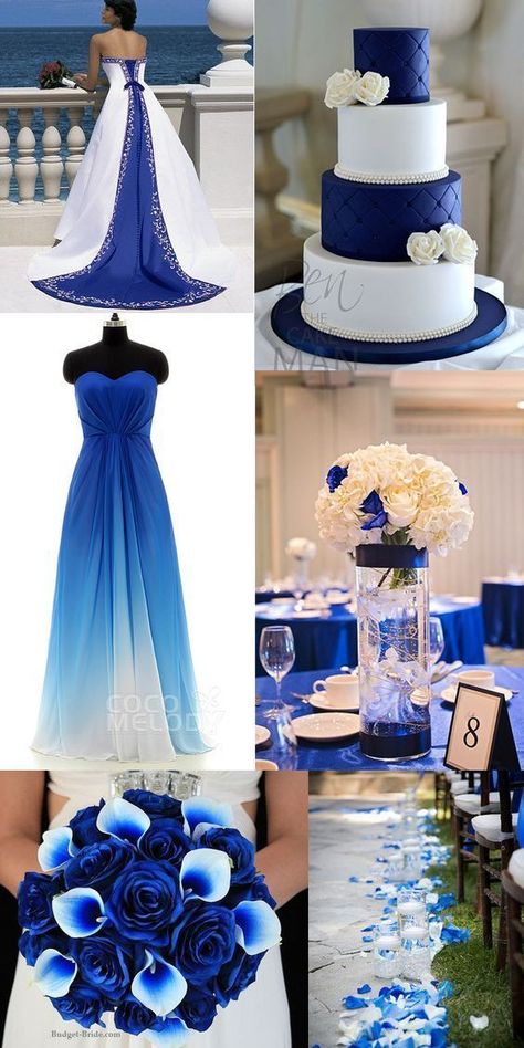 Wedding Color Palettes, Blue And White Wedding, Rustic Wedding Decorations, Royal Blue Wedding, Wedding Cakes Blue, Sleeveless Bridesmaid Dresses, Blue Themed Wedding, Blue Wedding Dresses, Outdoor Weddings