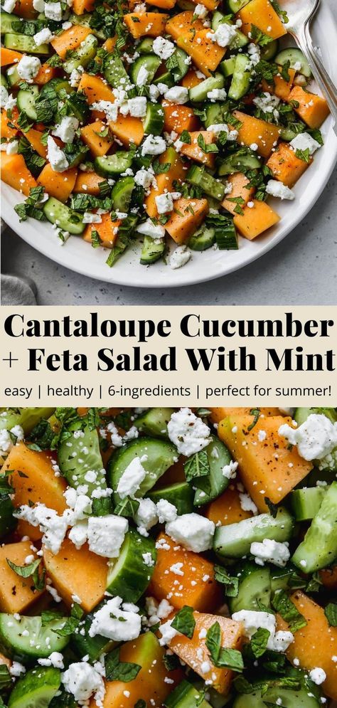 Cucumber Feta Salad, Salad With Cucumber, Cantaloupe Recipes, Melon Salad, Mint Salad, Fruit Salads, Healthy Summer Recipes, Feta Salad, Summer Salad Recipes