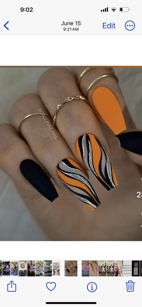 Orange And Silver Nails, Orange And Silver, Silver Nails, Nail Designs, Orange, Nails, Silver, Quick Saves