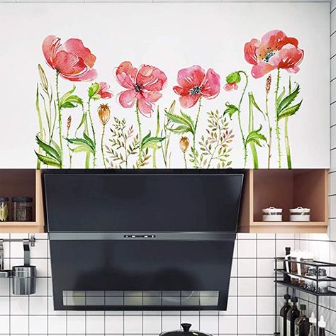 Amazon.com: Watercolour Wall Decal Poppies Flowers Sticker for Living Room, Art Murals for Children Kids Nursery Baby Bedroom Decoration (Poppies Flowers): Arts, Crafts & Sewing Kitchen Wall Stickers, Tropical Home Decor, Flower Wall Decals, Nursery Decals, Flower Wall Stickers, Plant Wallpaper, Mural Floral, Flowers Wall, Floral Wall Decor