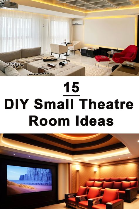 Transform your small space into a cozy home cinema with these 15 DIY small theatre room ideas. From clever seating solutions to creative lighting, these tips will help you create the perfect movie-watching environment without breaking the bank. Whether you’re working with a spare room, basement, or even a closet, these ideas will inspire you to make the most of your space and enjoy a cinematic experience at home. Home Projector Room, Cozy Home Cinema, Small Cinema Room Ideas, Theater Room Ideas On A Budget, Diy Movie Theater Room, Movie Room Diy, Small Cinema Room, Small Theater Room Ideas, Theater Room Ideas