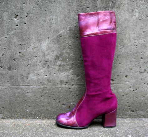 LADY STARDUST 70s Glam Magenta Leather by luckyvintageseattle, $125.00 Glimmer Cosplay, 70s Boots, Disco Queen, Lady Stardust, 70s Glam, Pink Cadillac, Boots Tall, Glad Rags, Match Made In Heaven