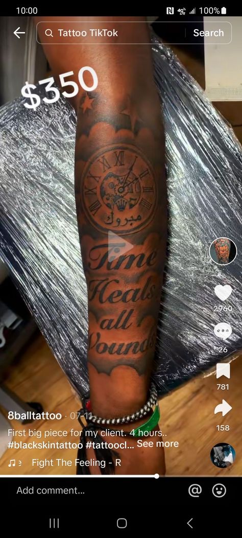 Time Heals All Tattoo, Time Will Tell Tattoo, Time Heals All Wounds Tattoo, Time Heals Tattoo, R.i.p Tattoos For Men, Heel Tattoos, Time Heals Everything, Healing Tattoo, Clock Tattoo