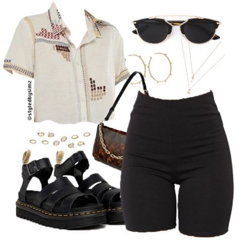 Komplette Outfits, Swag Outfits, Mode Inspiration, Looks Vintage, Polyvore Outfits, Retro Outfits, Biker Shorts, Grunge Outfits, Cute Casual Outfits