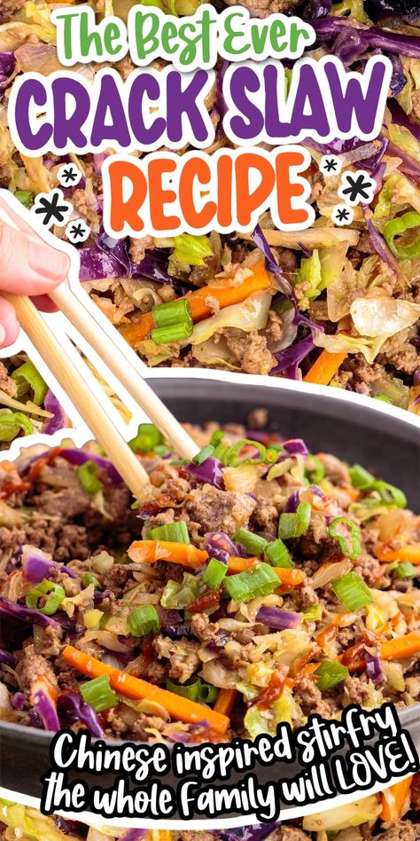 This easy keto crack slaw recipe is basically a low carb egg roll without the outer shell, while still keeping all of the amazing flavors. rn Keto Eggroll In A Bowl, Keto Egg Roll, Eggroll In A Bowl, Cabbage Stir Fry, Slaw Recipe, Easy One Pot Meals, Slaw Recipes, Coleslaw Mix, Egg Roll