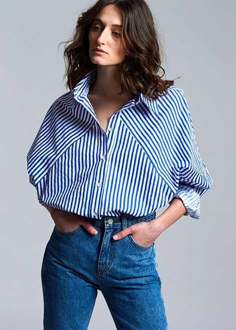 White Shirt Outfit, Le Catch, Spring Stripes, Shirting Fabric, The Frankie Shop, Frankie Shop, Stripe Outfits, Diagonal Stripes, Diy Blouse