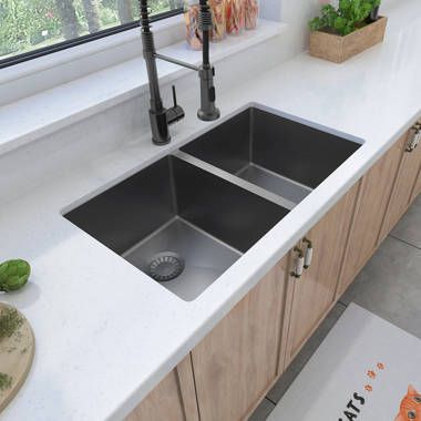 STYLISH 32 inch Double Bowl Undermount Kitchen Sink with Grids and Basket Strainers & Reviews | Wayfair Under Mount Kitchen Sink, Double Bowl Undermount Kitchen Sink, House Purchase, Double Kitchen Sink, Kitchen 2023, Deep Sink, Cabinets Painted, Workout Home, Kitchen Finishes