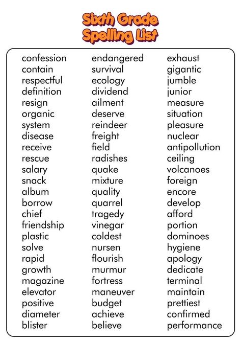 Grade 4 Spelling Worksheets, Middle School Spelling Words, Sixth Grade Spelling Words List, Sight Words For Grade 6, Spelling Words For 5th Grade Student, Grade 6 Spelling Words, 6th Grade Vocabulary Words List, 6th Grade Writing Worksheets, 6th Grade Spelling Words List