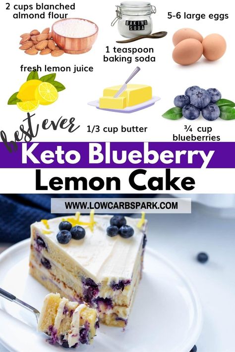 Keto Lemon Blueberry Cake – Low Carb Cake Keto Lemon Blueberry, Lemon Blueberry Cupcakes, Diet Cake, Lemon Blueberry Cake, Almond Flour Cakes, Lemon Cream Cheese Frosting, Lemon Cream Cheese, Lemon Frosting, Low Carb Cake