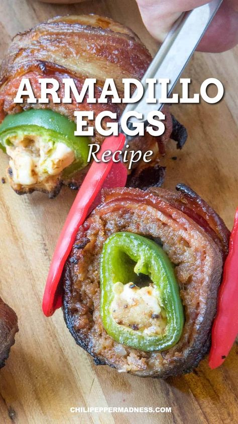 Cheese Stuffed Jalapeno Peppers, Armadillo Eggs Recipe, Jalapeno Poppers With Sausage, Sausage Stuffed Jalapenos, Cream Cheese Stuffed Peppers, Armadillo Eggs, Bacon Wrapped Sausages, Sausage And Bacon, Bacon Recipes For Dinner