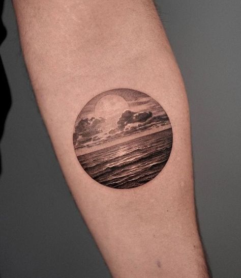 Cliffs Tattoo, Heart Lock Tattoo, Sound Wave Tattoo, Mac Miller Tattoos, Sunrise Tattoo, Lock Tattoo, Circular Tattoo, Chest Tattoo Ideas, Sunset Tattoos