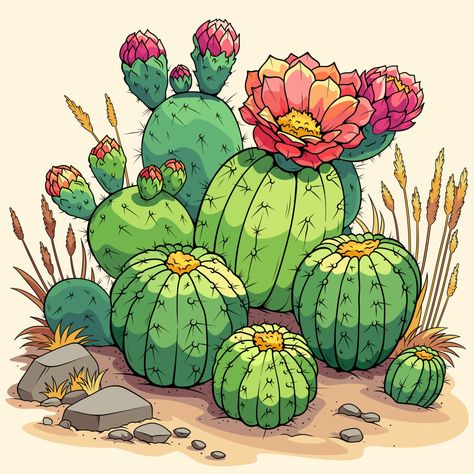 Gel Pen Art, Succulents Drawing, Cactus Paintings, Cactus Pictures, Cactus Drawing, Succulent Art, School Painting, Painted Rocks Diy, Desert Art