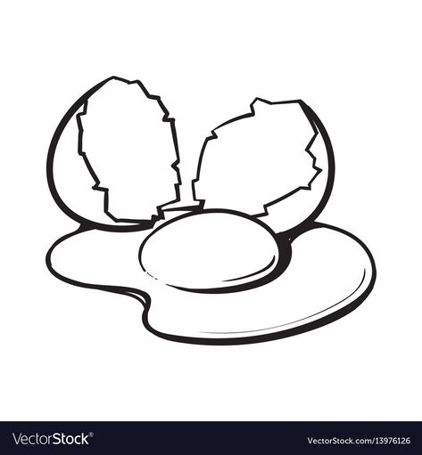 Cracked Egg Drawing, Egg Drawing Art, Egg Sketch, Egg Outline, Uncooked Chicken, Egg Cartoon, Egg Illustration, Egg Yoke, Egg Coloring Page