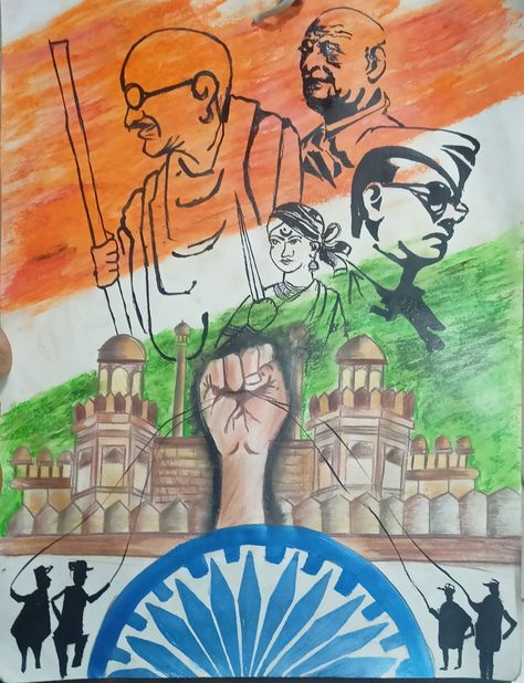 Freedom Fighter Drawing, Indian Constitution Day, Value Drawing, Waitangi Day, Hard Drawings, Independence Day Poster, India Poster, Creative School Project Ideas, Drawing Competition