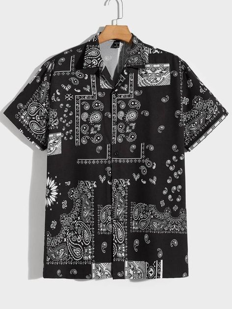 Shein Men, Paisley Print Shirt, Paisley Shirt, Men Shirts, Men Tops, Button Front Shirt, Print Shirt, Paisley Print, Mens Summer