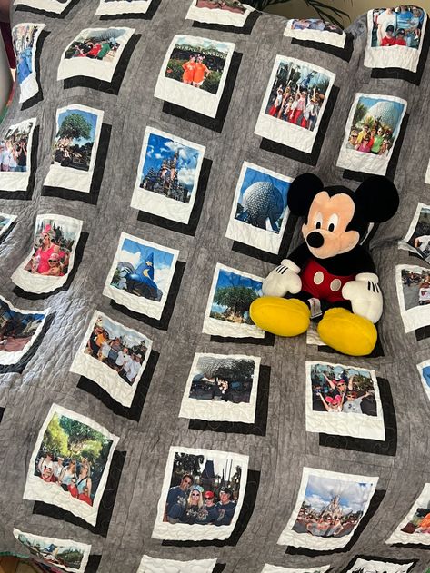 Custom Disney Photo Memories Quilt 62x73 - Etsy Disney Quilt Blocks, Disney Quilts Ideas, Disney Baby Quilts, Disney Princess Quilts Ideas, Disney Autograph Quilt, Mickey Mouse Quilt Ideas, Quilts In Movies, Disney Quilt, Photo Quilts