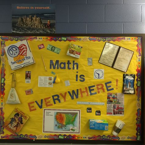 Math is Everywhere Bulleting Board Math Display Boards Ideas, Mathematics Bulletin Board Ideas, Secondary Maths Display Boards, Mathematics Display Boards, Maths Working Wall Ks2, Mathematicians Bulletin Board, Math Is Everywhere Bulletin Board, Math Is Everywhere, Maths Display