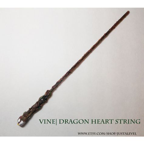 Meadow Harry Potter Inspired Wand (Vine Dragon Heartstring) ❤ liked on Polyvore featuring home, home decor, dragon home decor, handmade home decor and inspirational home decor Hogwarts Wands, Homemade Wands, Wand Claims, Wand Aesthetic, Hp Wands, Custom Wands, Dragon Heartstring, Harry Potter Etsy, Harry Potter Wands