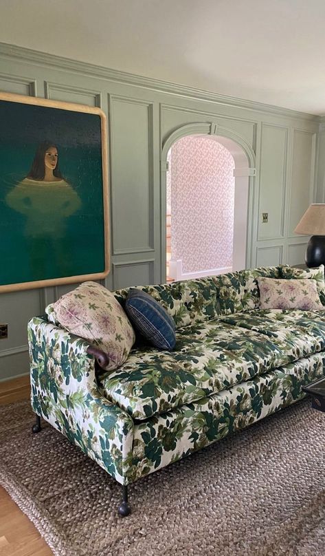 Floral Sofa Living Room, Floral Couch, Small Sunroom, Deep Couch, Floral Sofa, Round Furniture, Cottage Living Rooms, Mid Century Modern Living Room, Home Decor Crate