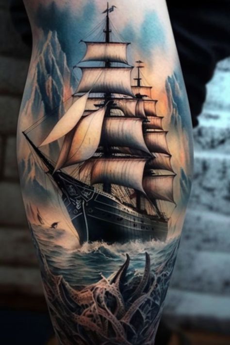 ship tattoos Ship Tattoos, Tattoo Time, Armor Tattoo, Ship Tattoo, Time Tattoos, Tattoos Ideas, Custom Tattoo, Picture Tattoos, Ink Tattoo