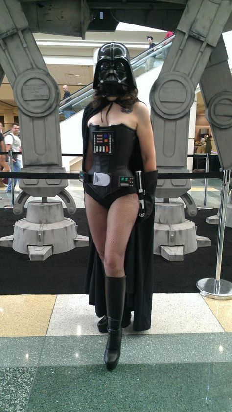 Darth Vader Cosplay Female, Darth Vader Female Costume, Star Wars Outfits Women Dark Side, Darth Vader Inspired Outfits, Star Wars Rave Outfit, Darth Vader Costume For Women, Star Wars Couple Tattoo, Storm Trooper Costume Women, Female Darth Vader Costume