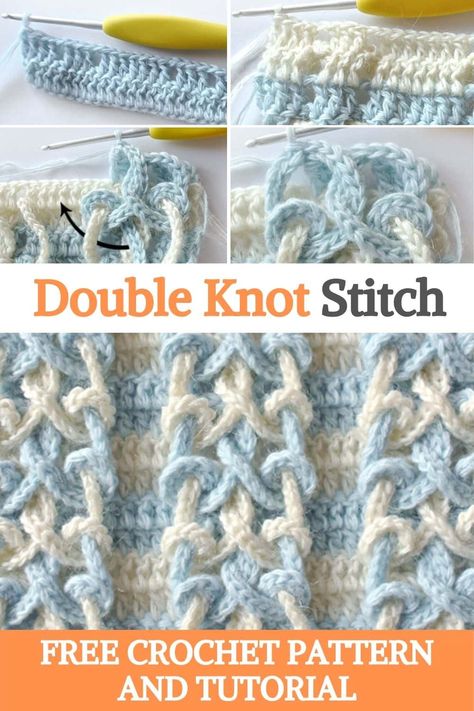 Double Ended Crochet, Knot Stitch, Knot Pattern, Confection Au Crochet, Crochet Stitches Free, Crochet For Beginners Blanket, Double Knot, Beginner Sewing, Crochet Simple