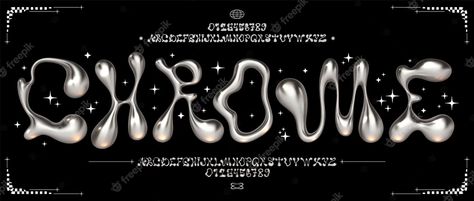 Heavy Metal Font, Black Metal Font, Chrome Y2k, Chrome Font, Y2k Font, Metal Alphabet, Metal Font, 3d Typography, Liquid Metal